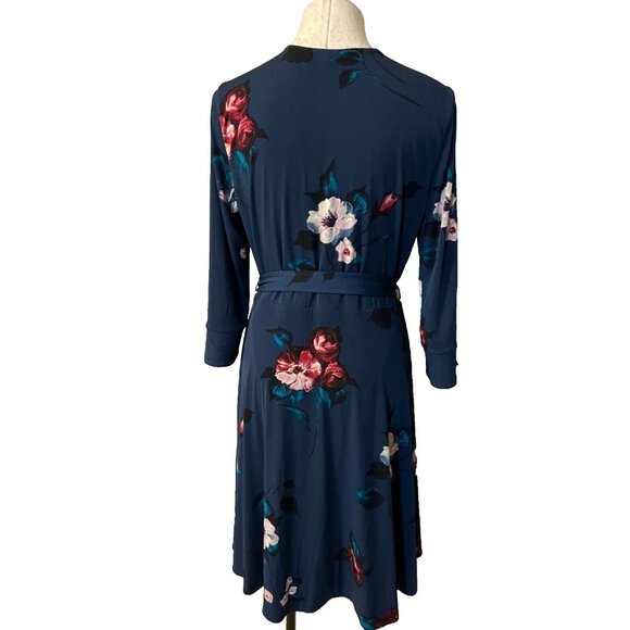 WHBM Dress M Medium Reversible 2 for 1 Blue Floral Stretch Career Church NEW - Picture 3 of 12